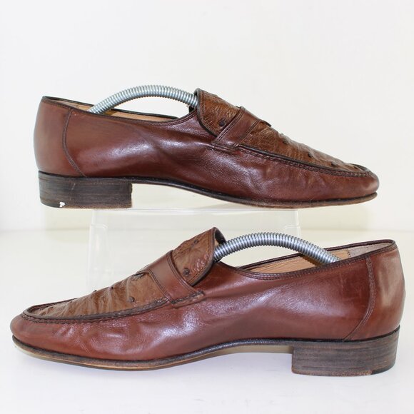 Vintage Bruno Magli Leather Ostrich Detail Loafers (US 8.5) - Picture 2 of 9
